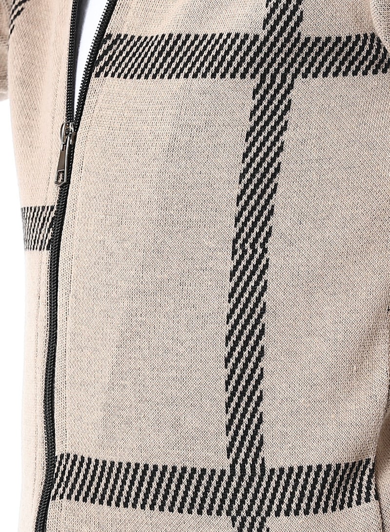 Andora Zip Through Neck Boys Sweater_Buff Beige & Black - Image 5