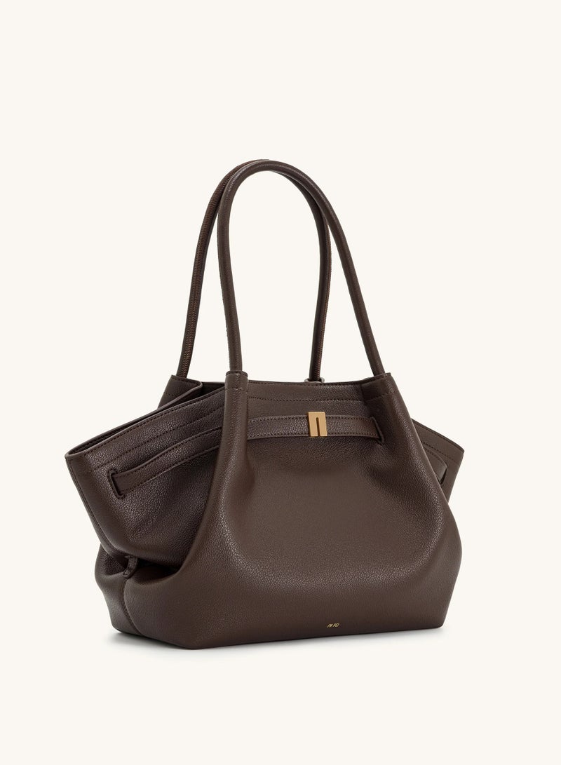 جي دبليو بي حقيبة هانا متوسطة الحجم - كبيرة، لون قهوة داكن بنقشة الليتشي - Image 3