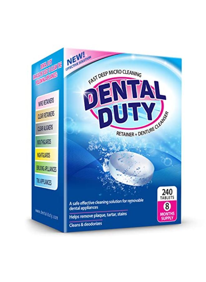 Dental Duty أقراص تنظيف أطقم الأسنان (كمية تكفي لمدة 8 أشهر) - منظف يزيل البلاك والروائح والبقع من أطقم الأسنان والمثبتات وواقيات الليل وواقي الفم وتقنية إنفيزلاين والأجهزة السنية القابلة للإزالة.  - Image 1