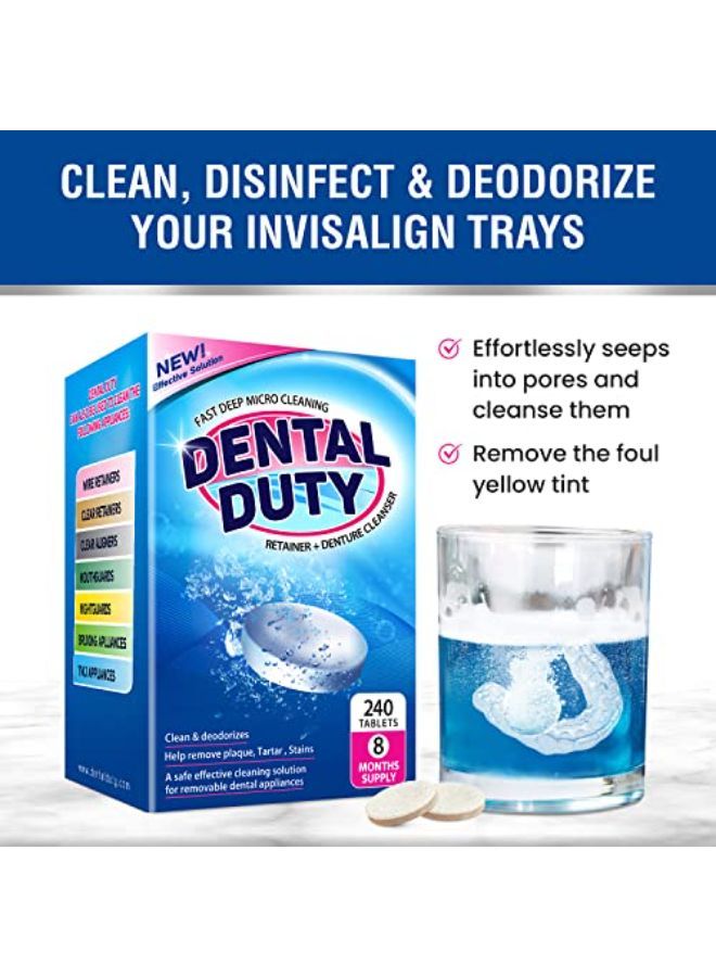Dental Duty أقراص تنظيف أطقم الأسنان (كمية تكفي لمدة 8 أشهر) - منظف يزيل البلاك والروائح والبقع من أطقم الأسنان والمثبتات وواقيات الليل وواقي الفم وتقنية إنفيزلاين والأجهزة السنية القابلة للإزالة.  - Image 2