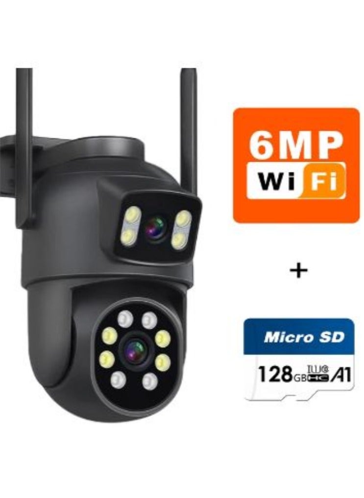 AROAQ 6MP WiFi Camera Outdoor 4X Zoom Three Lens Dual Screens CCTV Video Cam Auto Tracking Security Protection Surveillance With 128GB Card - Image 1