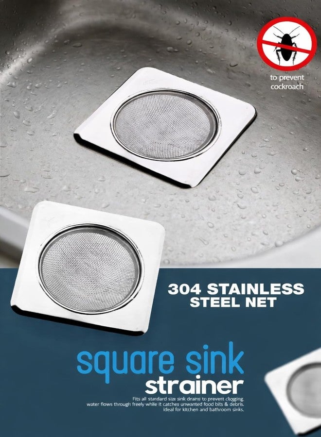 PARVLUXE Square Sink Strainer | 304 Stainless Steel Drain Cover with Fine Mesh Filter | Anti-Clogging Kitchen & Bathroom Drain Protector | Rustproof, Durable, Universal Fit (11.5 cm) - Image 2