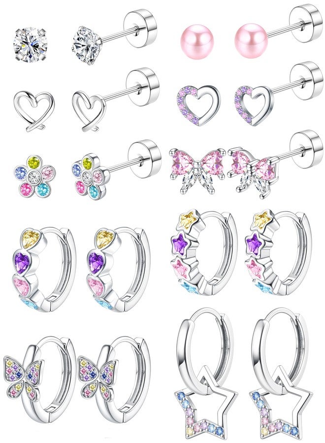 BESTEEL Hypoallergenic Screw Back Earrings for Girls Kids Women 10 Pairs Surgical Steel Earrings for Sensitive Ears Cute Flower Butterfly Toddler Screwback Stud Hoop Christmas Stocking Stuffers Gift - Image 1