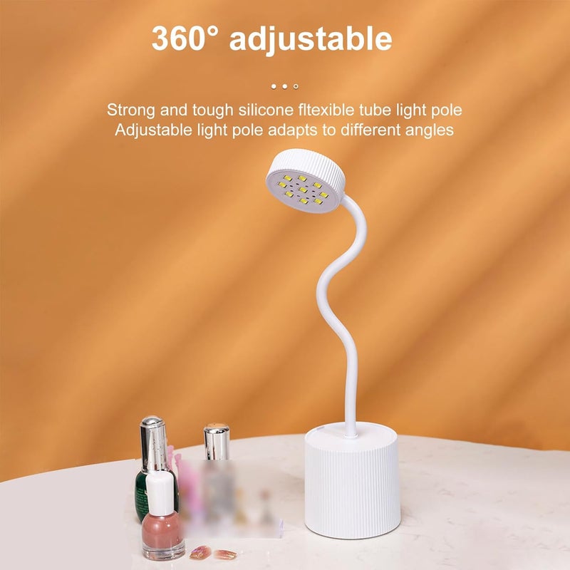 Yinhing Rechargeable Nail Lamp, 9 LED Beads 45s 90s Timer Adjustable Gooseneck, with Type C Fast Charging, for Gel Polish Curing at Home Salon Travel (White) - Image 4