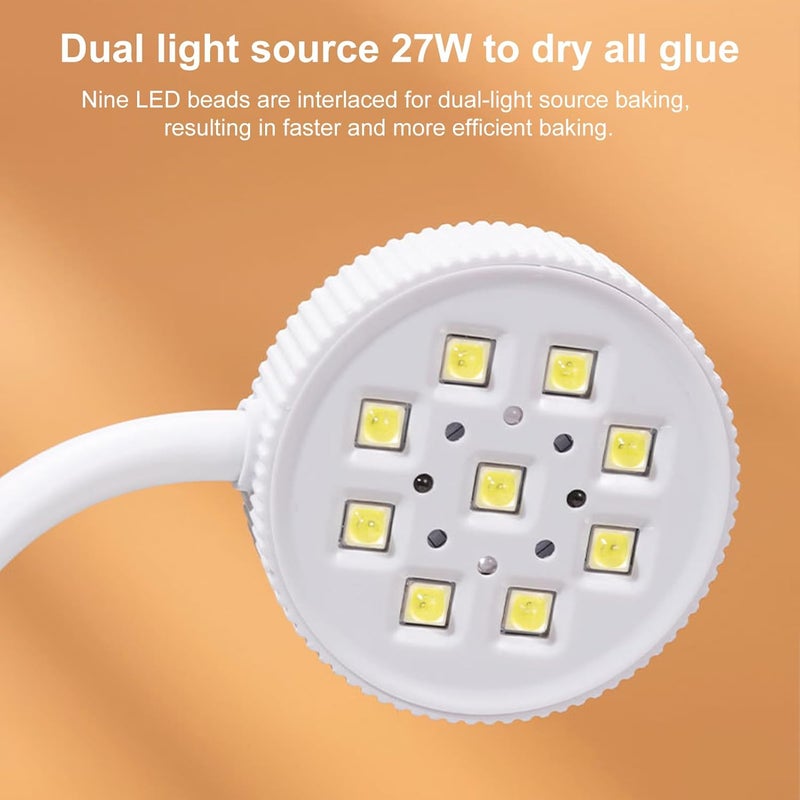 Yinhing Rechargeable Nail Lamp, 9 LED Beads 45s 90s Timer Adjustable Gooseneck, with Type C Fast Charging, for Gel Polish Curing at Home Salon Travel (White) - Image 5