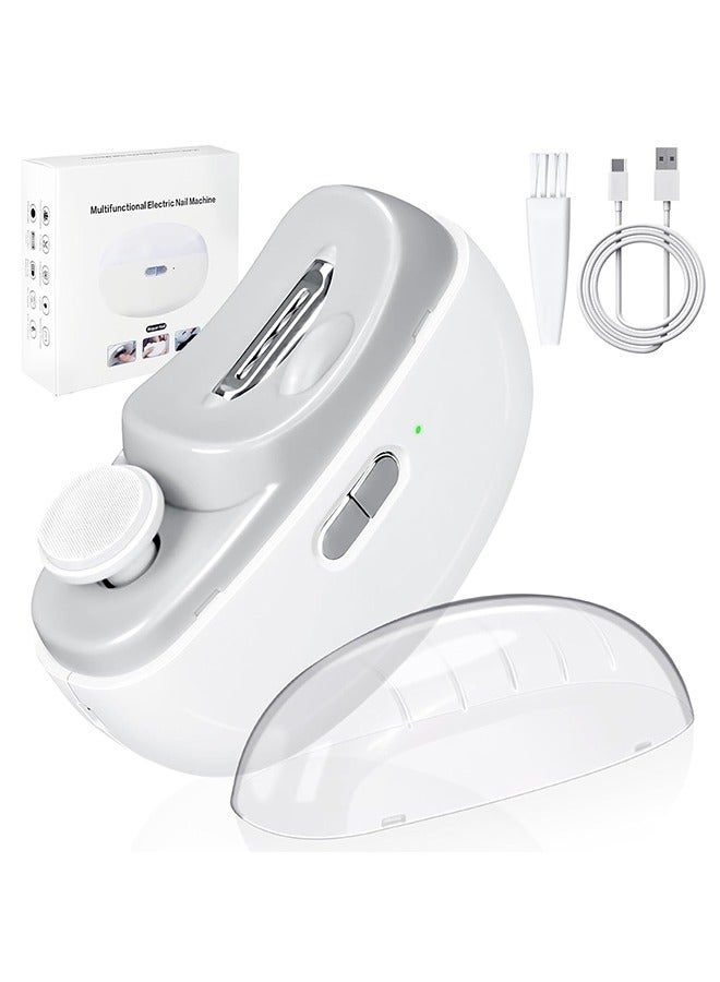 Electric Nail Trimmer for Baby with LED Light, 2 in 1 Automatic Safety Fingernail Clipper and File with Nail Scraps Storage for Newborn, Kids, Adult, Elderly, 2 Speeds, USB Rechargeable, White - Image 1