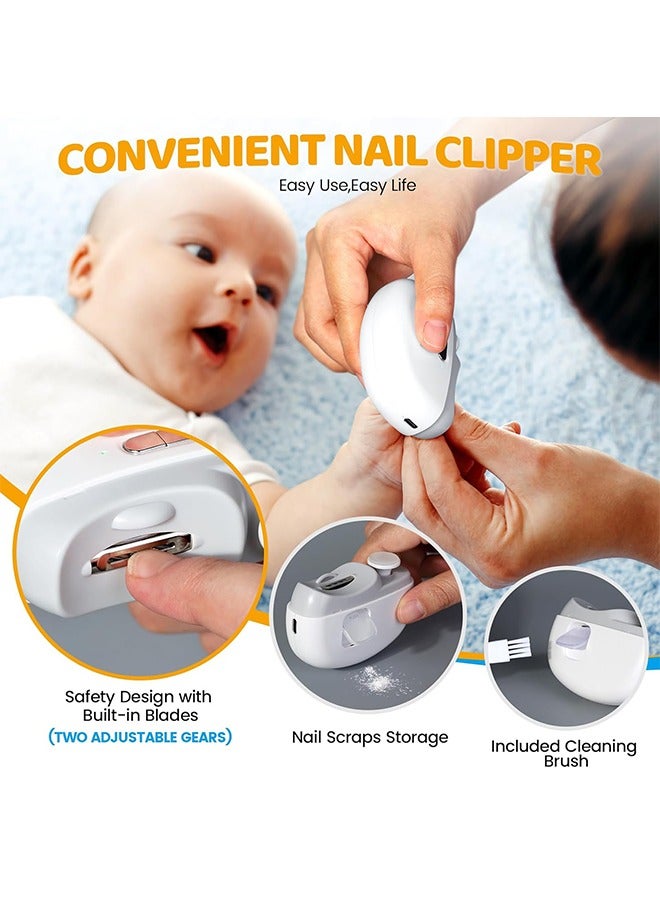 Electric Nail Trimmer for Baby with LED Light, 2 in 1 Automatic Safety Fingernail Clipper and File with Nail Scraps Storage for Newborn, Kids, Adult, Elderly, 2 Speeds, USB Rechargeable, White - Image 2
