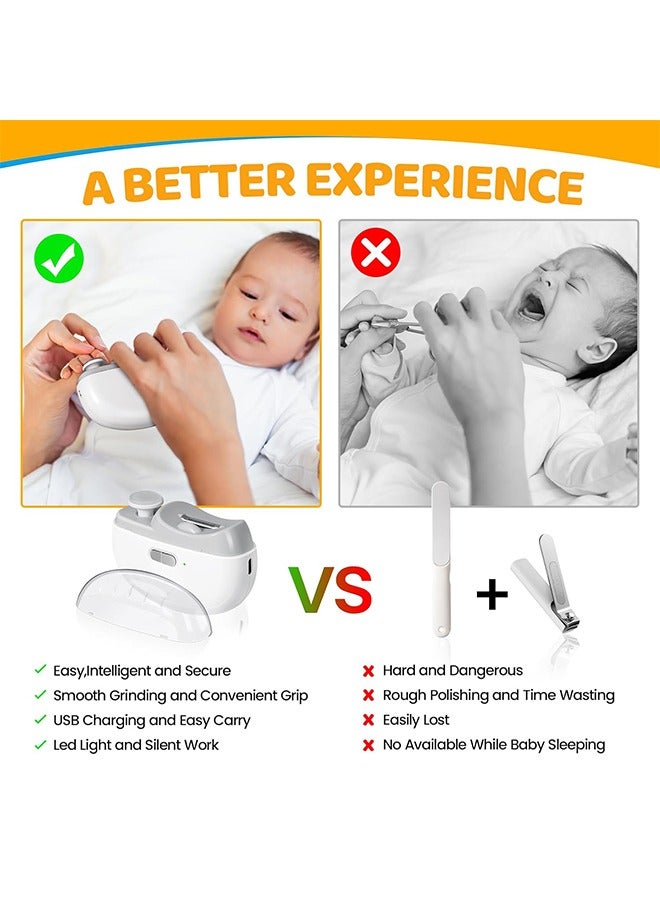 Electric Nail Trimmer for Baby with LED Light, 2 in 1 Automatic Safety Fingernail Clipper and File with Nail Scraps Storage for Newborn, Kids, Adult, Elderly, 2 Speeds, USB Rechargeable, White - Image 5