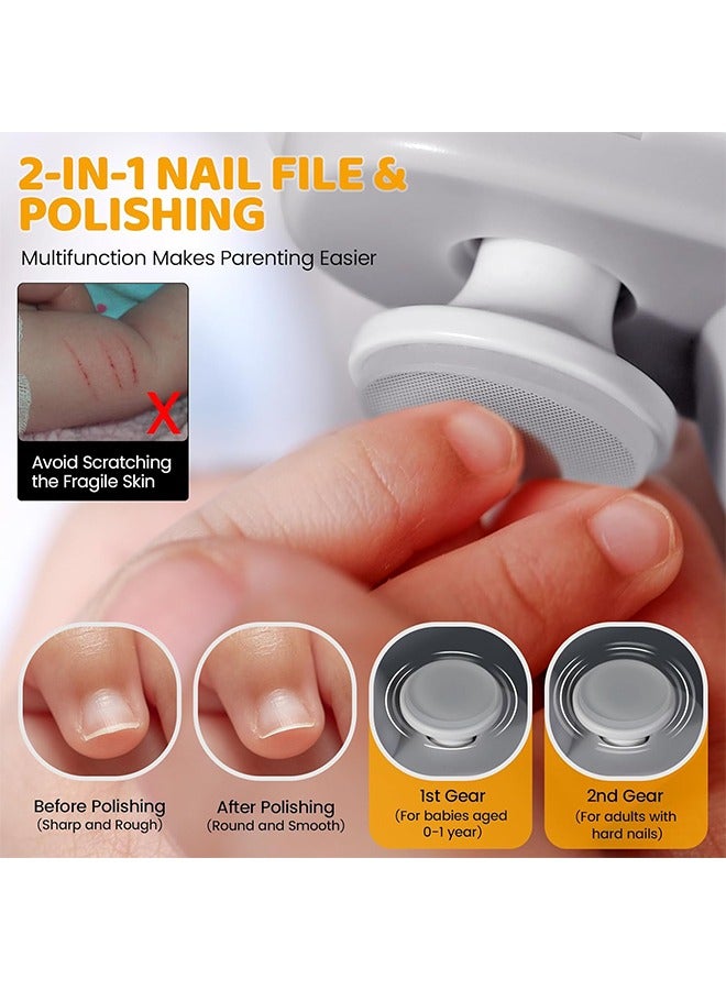 Electric Nail Trimmer for Baby with LED Light, 2 in 1 Automatic Safety Fingernail Clipper and File with Nail Scraps Storage for Newborn, Kids, Adult, Elderly, 2 Speeds, USB Rechargeable, White - Image 3