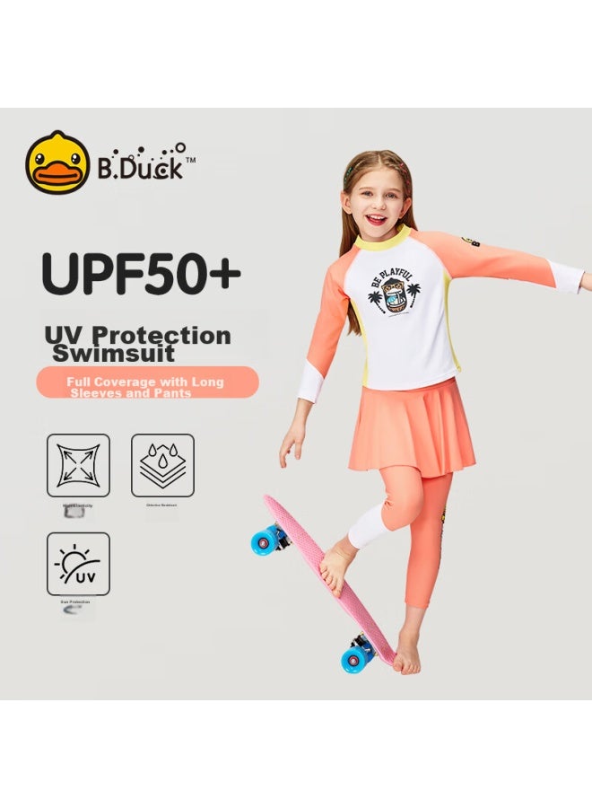 B.duck Kids' Two-piece Swimsuit For Girls With Long Sleeves And Pants, Sun Protection Surfing Suit, Warm Thermal Spring Swimwear - Image 1