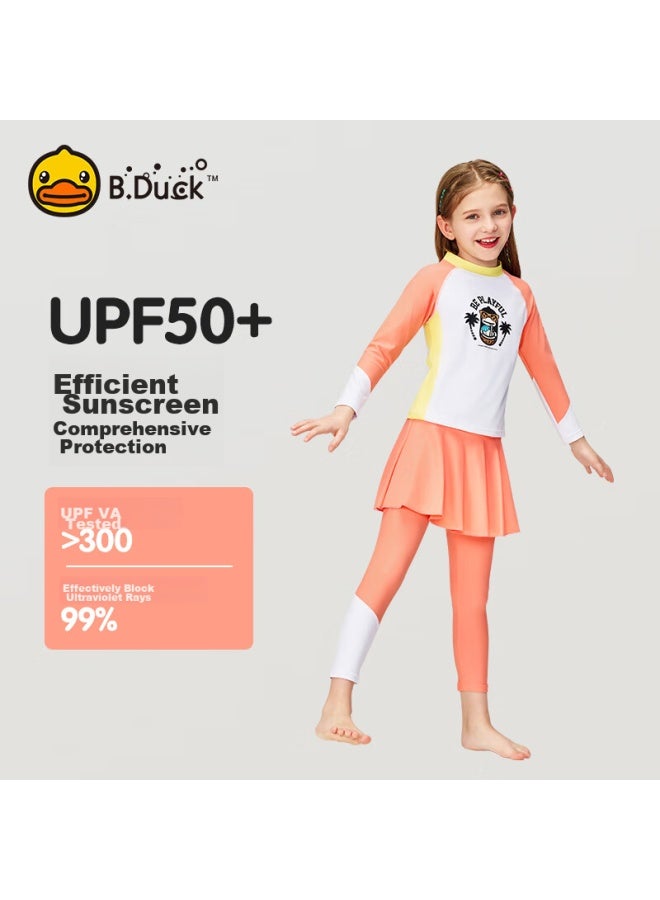 B.duck Kids' Two-piece Swimsuit For Girls With Long Sleeves And Pants, Sun Protection Surfing Suit, Warm Thermal Spring Swimwear - Image 3