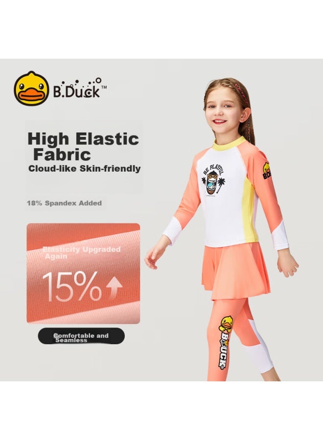 B.duck Kids' Two-piece Swimsuit For Girls With Long Sleeves And Pants, Sun Protection Surfing Suit, Warm Thermal Spring Swimwear - Image 2