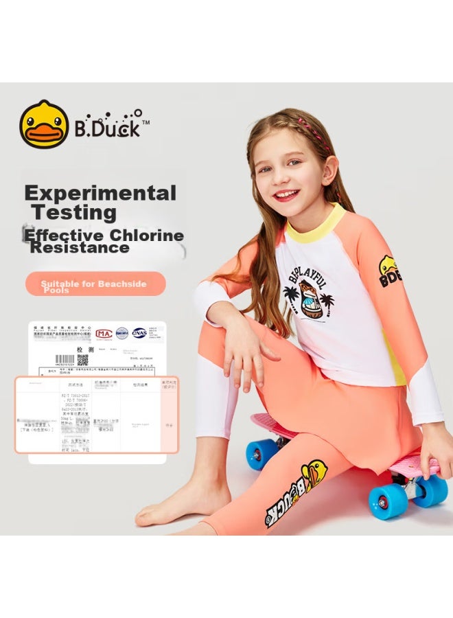 B.duck Kids' Two-piece Swimsuit For Girls With Long Sleeves And Pants, Sun Protection Surfing Suit, Warm Thermal Spring Swimwear - Image 4