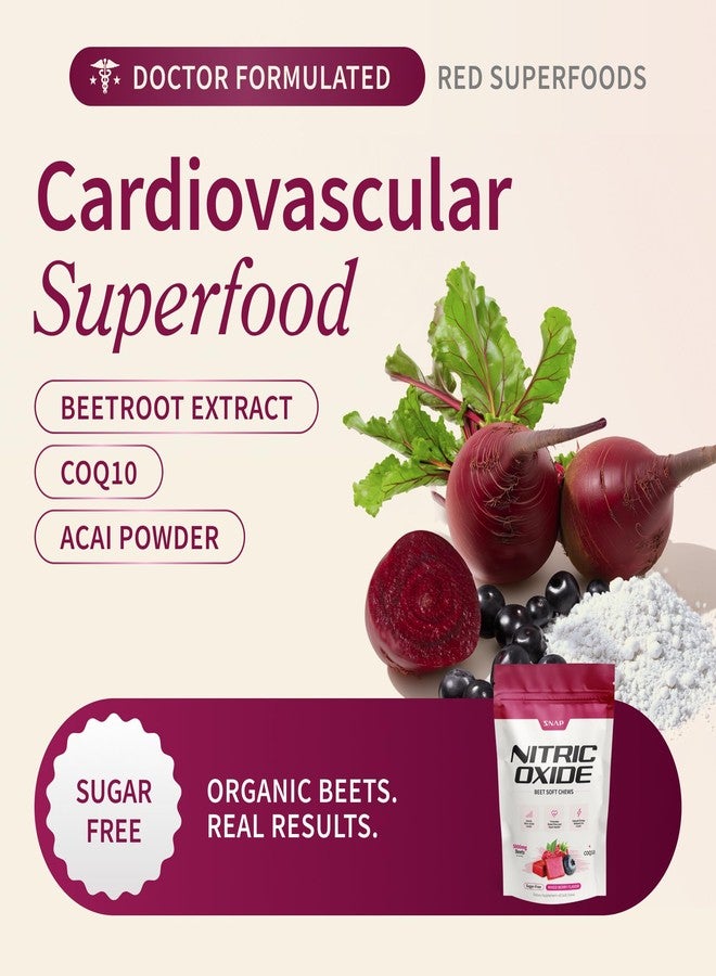 Snap Supplements Beet Root Natural Nitric Oxide Supplements for Men & Women, with Beet Root Extract for Energy, Heart Health & Circulation Support, 60 Soft Chews (1 Month Supply), Mixed Berry - Image 3