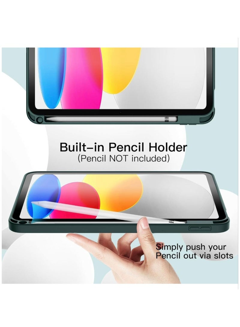 Case for iPad 10th Generation 10.9 Inch 2022 Built-in Pencil Holder Flexible Back Cover, Trifold Stand, Auto Sleep Wake Rebound Series Green - Image 4