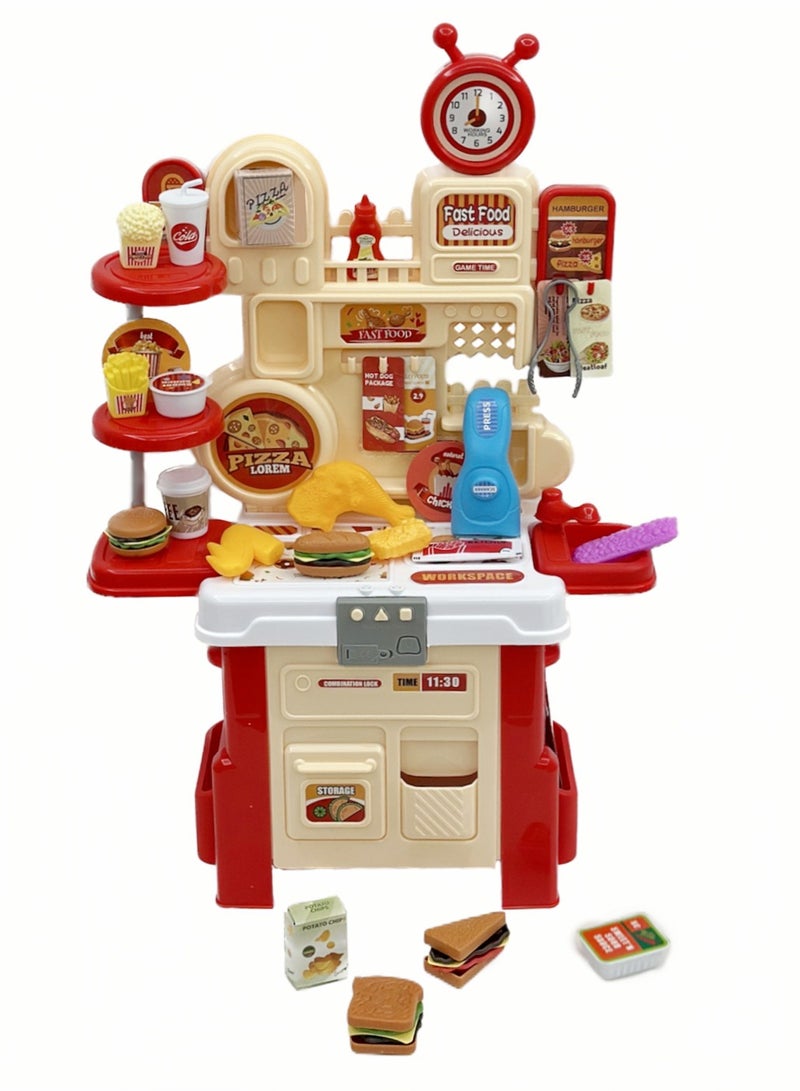 مجموعة ألعاب مطبخ للأطفال، لعبة تظاهر بالطهي، مجموعة طعام واقعية من 44 قطعة، مجموعة ألعاب محاكاة للوجبات السريعة للأطفال، أدوات مطبخ وأدوات طهي ولعب أدوار، ألعاب تعليمية منزلية مع صوت وضوء - Image 5