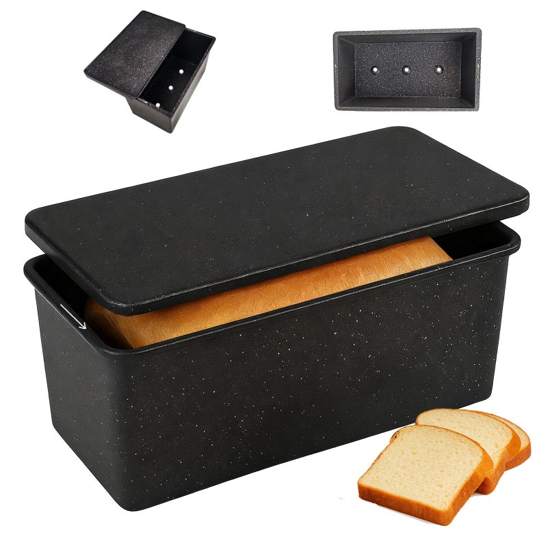 Barlket Cast Aluminum Pullman Loaf Pan with Lid, 8x4 Inch Nonstick Professional Bread Pan for Sourdough, Heavy Duty Warp-Proof, Superior Even Heat Distribution, Speckled Black - Image 1
