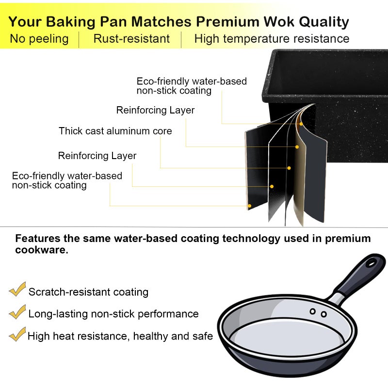 Barlket Cast Aluminum Pullman Loaf Pan with Lid, 8x4 Inch Nonstick Professional Bread Pan for Sourdough, Heavy Duty Warp-Proof, Superior Even Heat Distribution, Speckled Black - Image 4