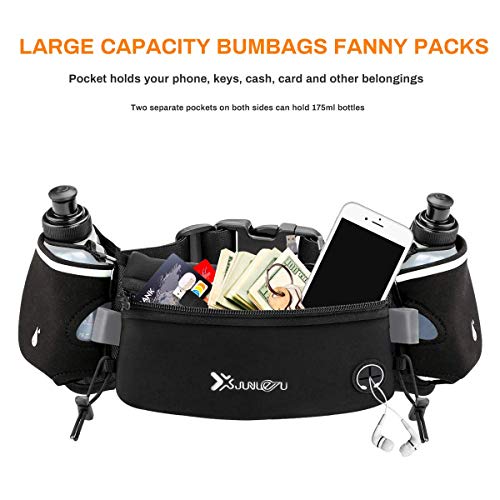 Number-one Running Belt with Water Bottles(2 x 175ML), Hydration Belt Waterproof Waist Pack Bag Fits iPhones Adjustable Sports Waist Pouch for Marathon Running Hiking Cycling, Black - Image 4