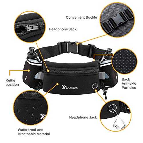 Number-one Running Belt with Water Bottles(2 x 175ML), Hydration Belt Waterproof Waist Pack Bag Fits iPhones Adjustable Sports Waist Pouch for Marathon Running Hiking Cycling, Black - Image 2