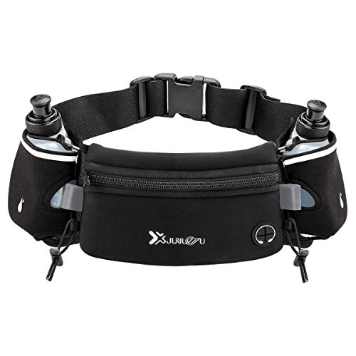 Number-one Running Belt with Water Bottles(2 x 175ML), Hydration Belt Waterproof Waist Pack Bag Fits iPhones Adjustable Sports Waist Pouch for Marathon Running Hiking Cycling, Black - Image 1