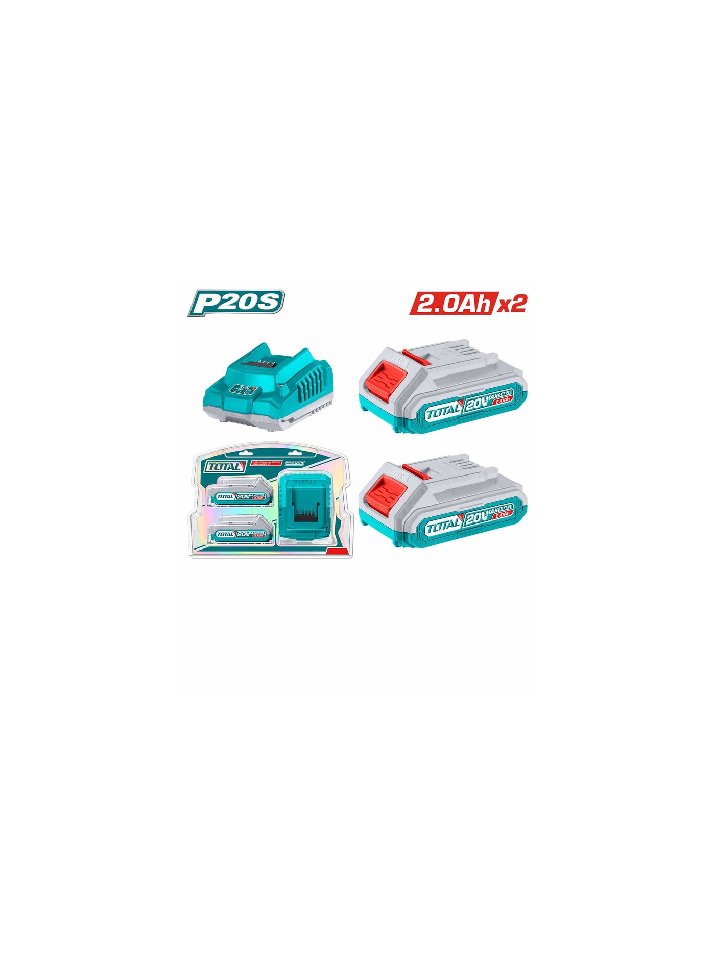 TOTAL TOTAL Battery 20 2 Pcs Charger 2 AH 20 V ZE28846454D70C45D9150Z
