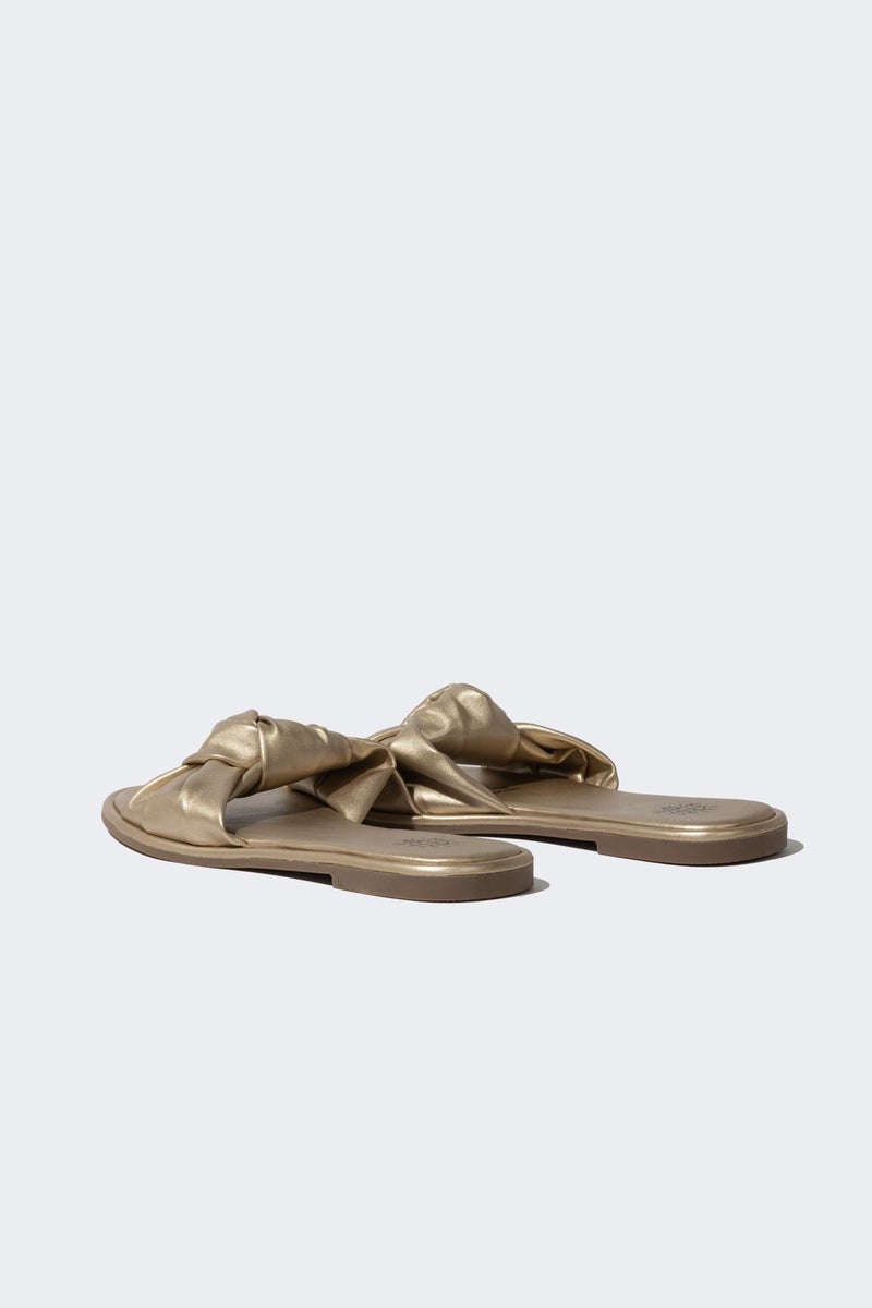 DeFacto Gold Woman Woman Flat Sole Single Strap Faux Leather Slippers Casual - Image 4