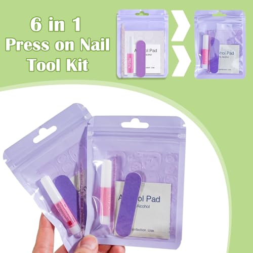 Bebbtiy Press On Nail Tool Kit with Everything Bebbtiy Nail Prep Tool Disposable Manicure Kit with Nail File Nail Glue Prep Pads Adhesive Nail TabsWood Stick Packaging Ba 20pcspurple - Image 3