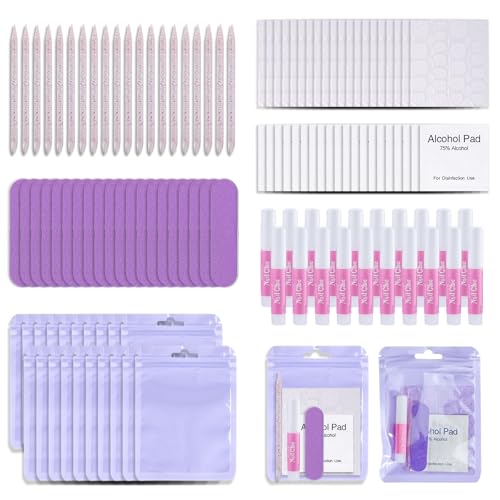 Bebbtiy Press On Nail Tool Kit with Everything Bebbtiy Nail Prep Tool Disposable Manicure Kit with Nail File Nail Glue Prep Pads Adhesive Nail TabsWood Stick Packaging Ba 20pcspurple - Image 1
