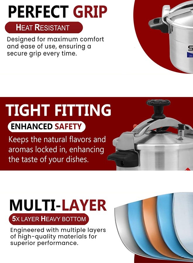Sonex Classic 20L Pressure Cooker, Manual Pressure Cooker, Safety Valve, Kitchen Cooking Ware, Heat Resistant Side Handle, Higher Pressure and Faster Cooking, 20 Liters Capacity, Metal Finish, 30cm. - Image 4
