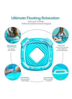 Jasonwell Floating Island Pool Float - Inflatable 4-Person Swimming Pool Lounger Raft River Lake Floaties Relaxation Water Floats With Cupholders Big Multi Person Tropical Party Toys For Adults Kids  - Image 2