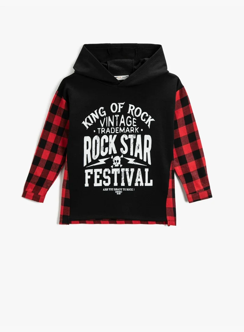 كوتون Hoodie Sleeve Cuffed Printed and Plaid