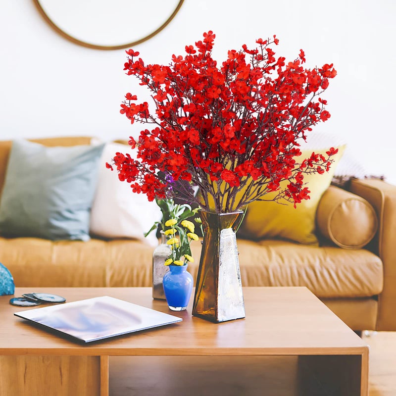 Uieke 6 Pcs Babys Breath Artificial Flowers Bulk Silk Red Faux Flowers Real Touch Gypsophila Bouquet for Christmas Halloween Home Wedding Decoration - Image 3