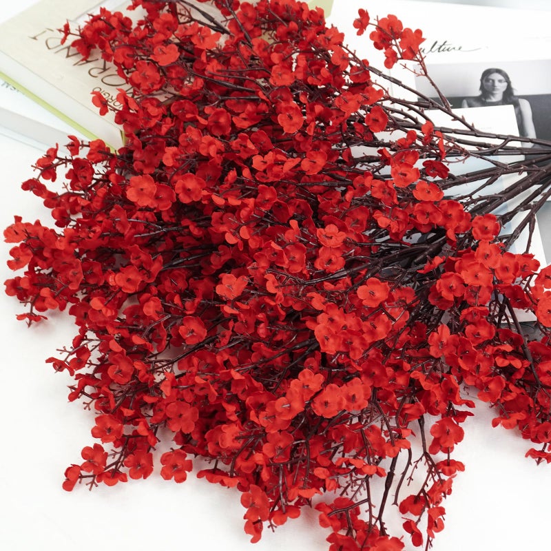Uieke 6 Pcs Babys Breath Artificial Flowers Bulk Silk Red Faux Flowers Real Touch Gypsophila Bouquet for Christmas Halloween Home Wedding Decoration - Image 2