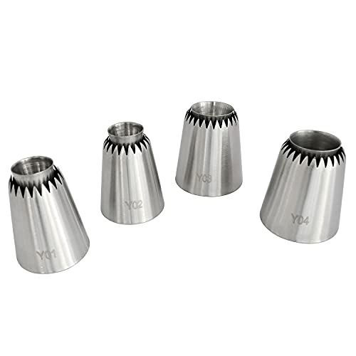 Longdex Sultan Piping Nozzle 4PCS 304 Stainless Steel Russian Piping Tips Sultan Ring Baking Mold Icing Nozzle Cookies Cupcake Icing Decorating Supplies Decorating Kit - Image 2