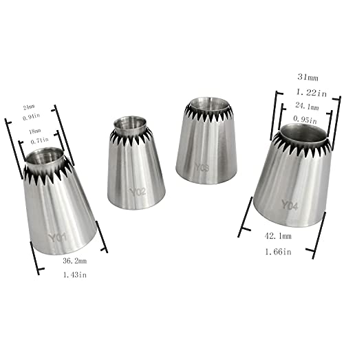 Longdex Sultan Piping Nozzle 4PCS 304 Stainless Steel Russian Piping Tips Sultan Ring Baking Mold Icing Nozzle Cookies Cupcake Icing Decorating Supplies Decorating Kit - Image 5