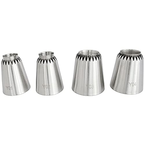 Longdex Sultan Piping Nozzle 4PCS 304 Stainless Steel Russian Piping Tips Sultan Ring Baking Mold Icing Nozzle Cookies Cupcake Icing Decorating Supplies Decorating Kit - Image 1