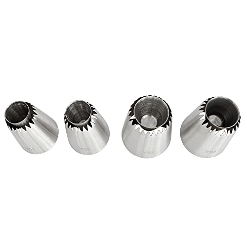 Longdex Sultan Piping Nozzle 4PCS 304 Stainless Steel Russian Piping Tips Sultan Ring Baking Mold Icing Nozzle Cookies Cupcake Icing Decorating Supplies Decorating Kit - Image 3