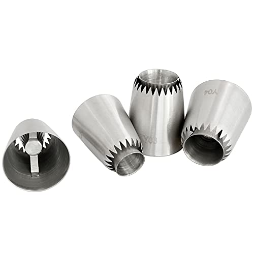 Longdex Sultan Piping Nozzle 4PCS 304 Stainless Steel Russian Piping Tips Sultan Ring Baking Mold Icing Nozzle Cookies Cupcake Icing Decorating Supplies Decorating Kit - Image 4