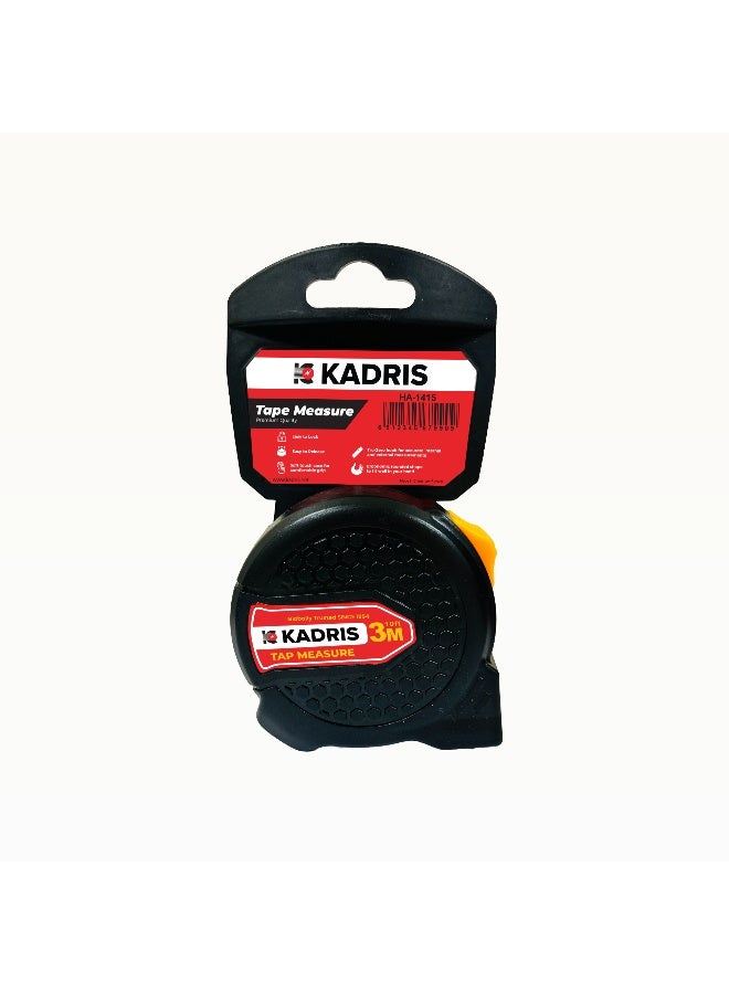 KADRIS شريط قياس ستيل بقفل تلقائي شديد التحمل HA-1415، شريط قياس قابل للسحب بطول 3 متر، قياسات سهلة القراءة بالبوصة والقدم والمتر والسنتيمتر والمليمتر - Image 4