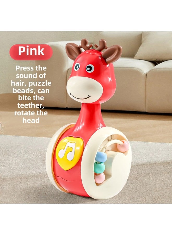 Sliding Fawn Tumbler Children's Educational Early Education Cartoon Toy Baby Comfort Coax Baby Early Education Guide To Learn Crawling-color:[Pink] 6-in-1 Fawn Sliding Tumbler E-commerce Box  - Image 1