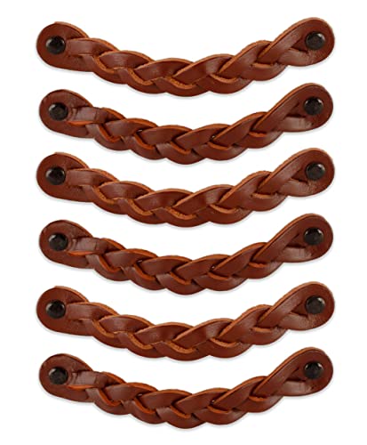 Brute Strength Leather Drawer Pulls Braided Cognac 6 pcs 612 x 1 Leather Handle Dresser Pulls Cabinet Dresser Knobs - Image 1