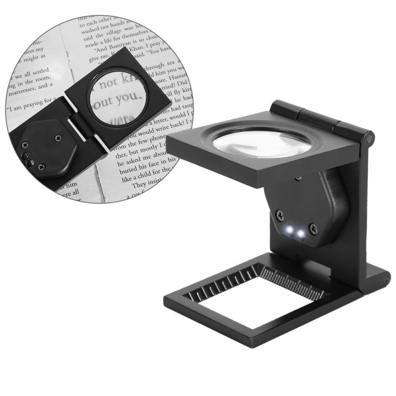 Folding Pocket Loupe 10X Optical Lens Zinc Alloy Body - 2 LED Lights Portable Magnifier for Phone Repairing Computer Repairing Jeweler Inspection Stamp Coin Gems - Image 5