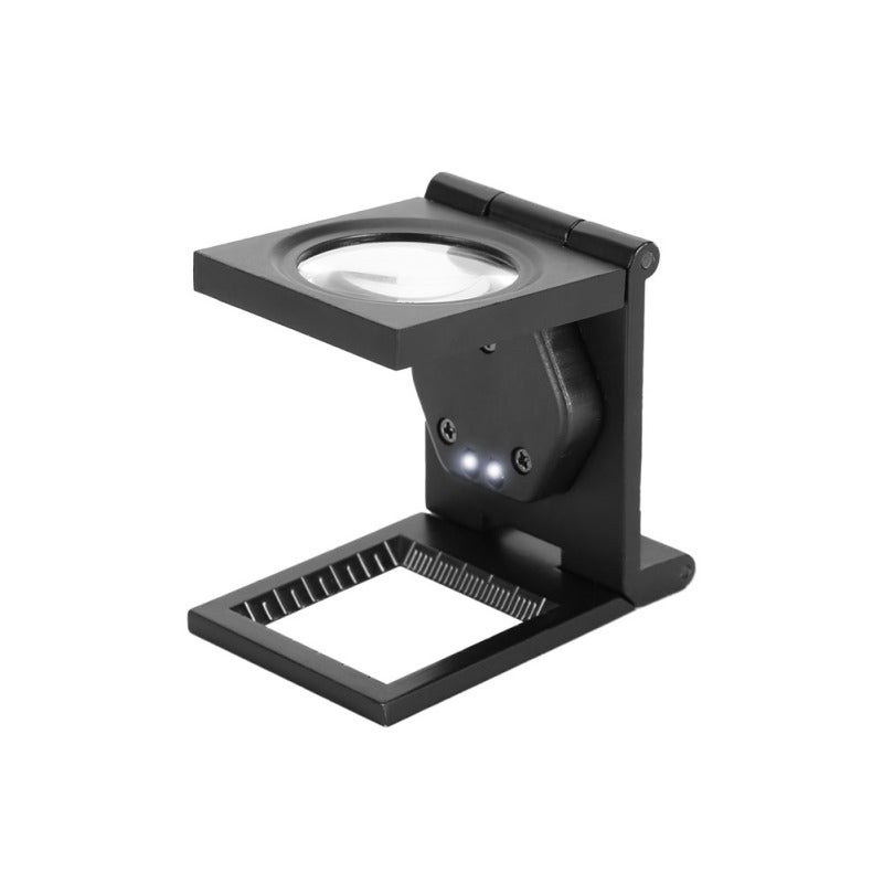 Folding Pocket Loupe 10X Optical Lens Zinc Alloy Body - 2 LED Lights Portable Magnifier for Phone Repairing Computer Repairing Jeweler Inspection Stamp Coin Gems - Image 1