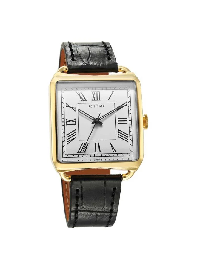 تيتان Men's Leather Analog Watch 1676YL01 - 36 mm