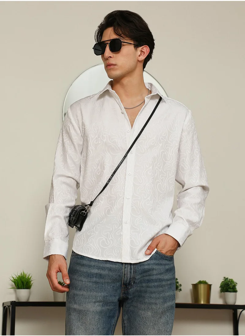 كامبوس سوترا White Paisley Self-Design Slim Fit Shirt For Men