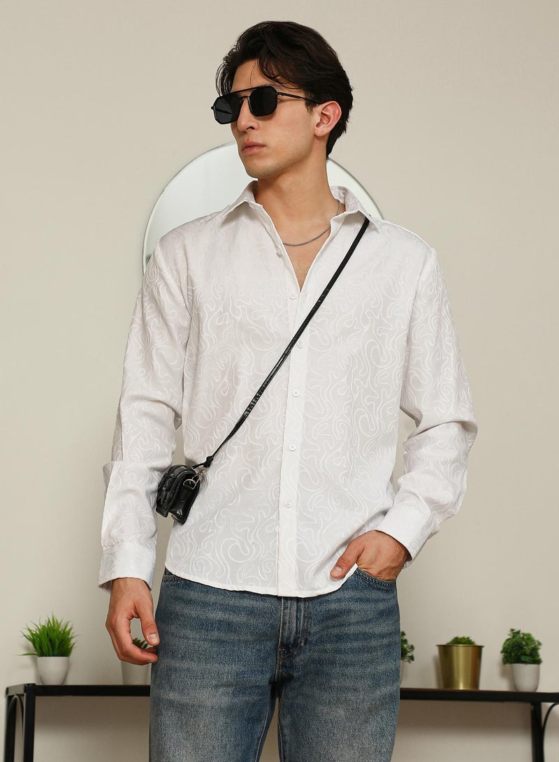 Campus Sutra White Paisley Self-Design Slim Fit Shirt For Men - Image 1