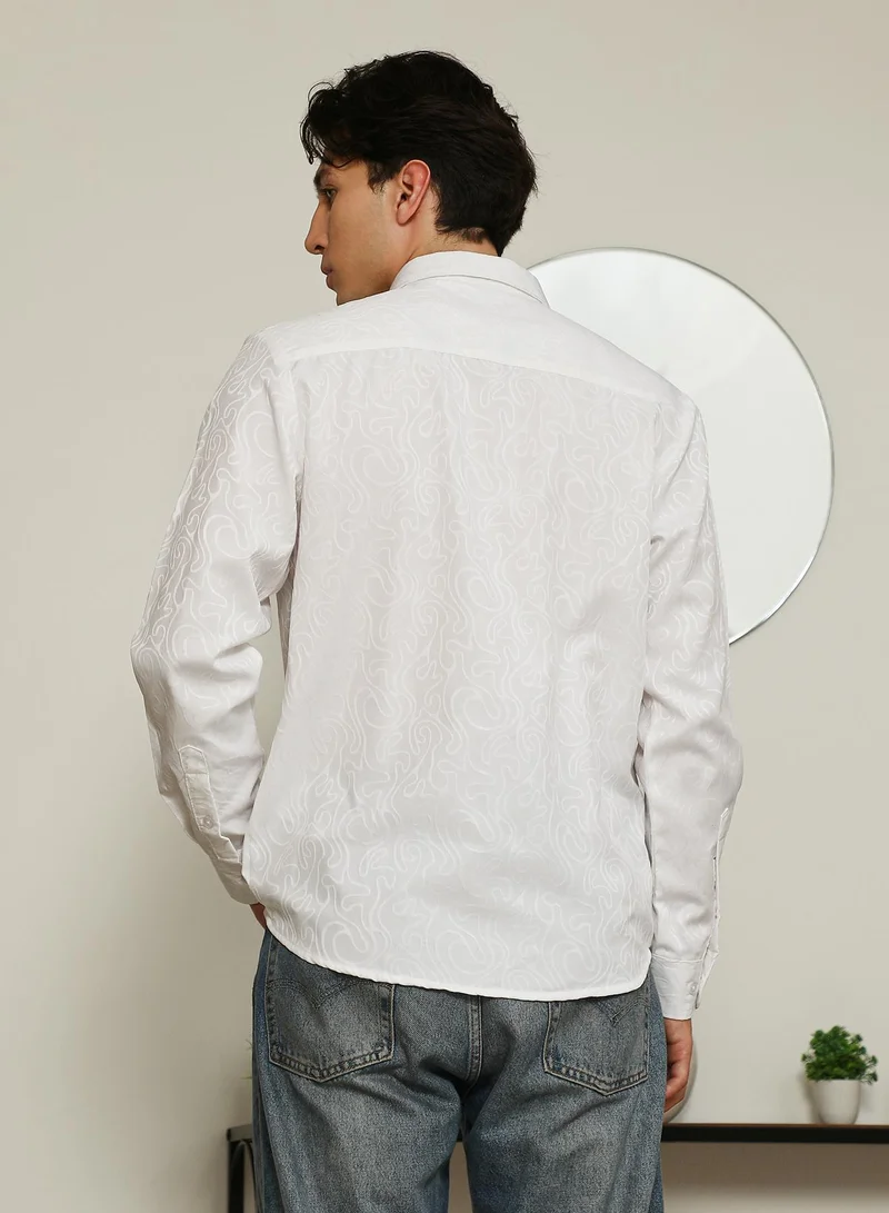 Campus Sutra White Paisley Self-Design Slim Fit Shirt For Men