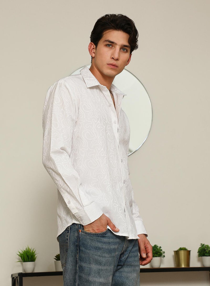 Campus Sutra White Paisley Self-Design Slim Fit Shirt For Men - Image 3