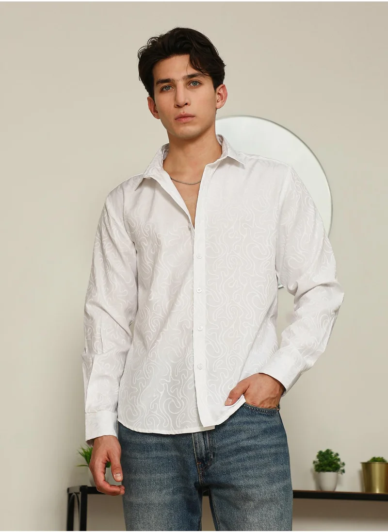 كامبوس سوترا White Paisley Self-Design Slim Fit Shirt For Men